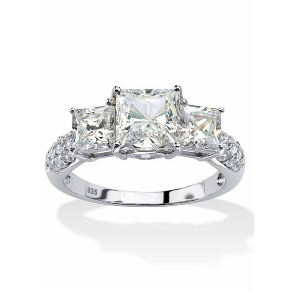 PalmBeach Jewelry Princess-Cut Created White Sapphire 3-Stone Ring 3.43 TCW in Platinum-plated Sterling Silver