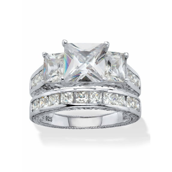 PalmBeach Jewelry Princess Cut Cubic Zirconia 2 Piece Bridal Ring Set 5.01 TCW 18k Two-Tone Gold-Plated or Platinum-Plated Sterling Silver