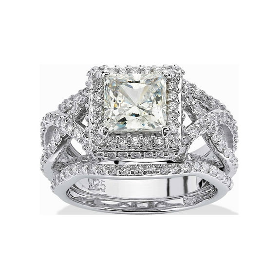 PalmBeach Jewelry Princess-Cut Cubic Zirconia 3-Pc. Crossover Halo Bridal Ring Set 2.82 TCW in Yellow Gold-Plated or Platinum-Plated Sterling Silver