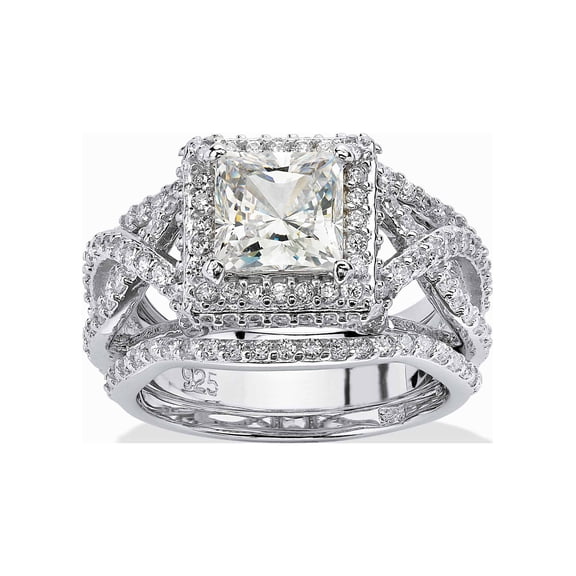 PalmBeach Jewelry Princess-Cut Cubic Zirconia 3-Pc. Crossover Halo Bridal Ring Set 2.82 TCW in Yellow Gold-Plated or Platinum-Plated Sterling Silver