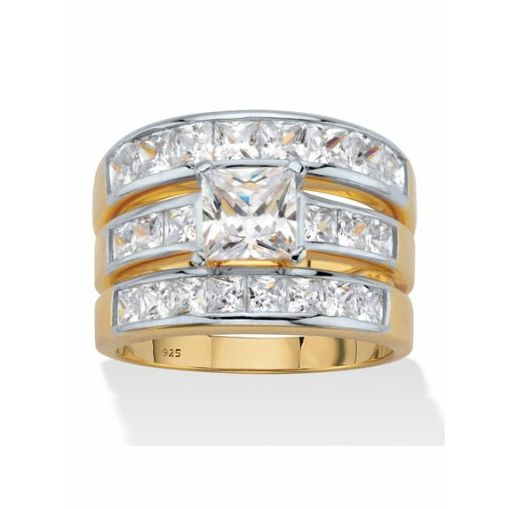 PalmBeach Jewelry Princess-Cut Cubic Zirconia 3-Piece Channel Set Bridal Ring Set 3.74 TCW, 18k Gold-Plated or Platinum-Plated Sterling Silver