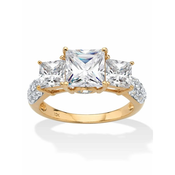 PalmBeach Jewelry Princess-Cut Cubic Zirconia 3-Stone Engagement Ring 3.06 TCW in Solid 10k Yellow or White Gold