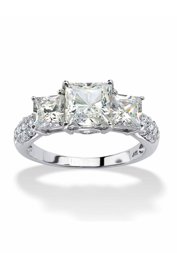 Princess-Cut Cubic Zirconia 3-Stone Engagement Ring 3.06 TCW in Solid 10k Yellow or White Gold