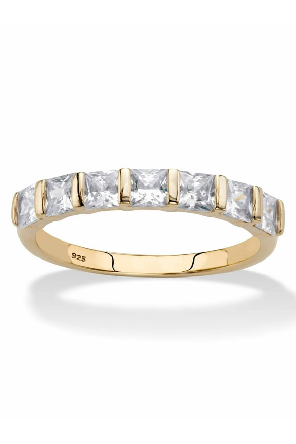 Princess-Cut Cubic Zirconia Channel-Set Ring 1.12 TCW in 14k Gold-plated Sterling Silver