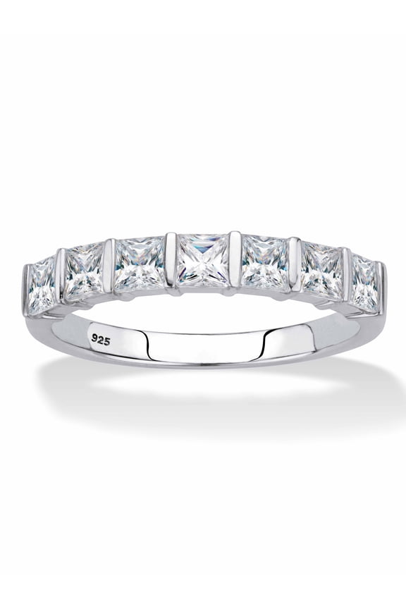 Princess-Cut Cubic Zirconia Single Row Channel-Set Ring 1.12 TCW in Platinum-plated Sterling Silver