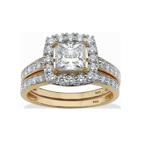 PalmBeach Jewelry Princess-Cut Cubic Zirconia Two-Piece Bridal Set Yellow or Rose Gold-Plated or Platinum-Plated Sterling Silver