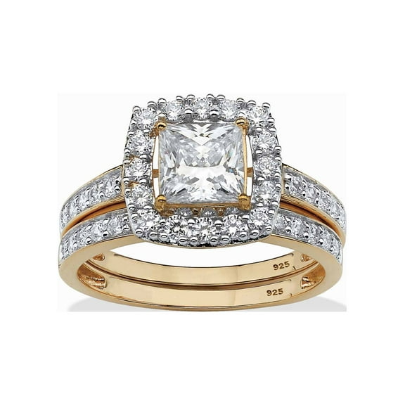 PalmBeach Jewelry Princess-Cut Cubic Zirconia Two-Piece Bridal Set Yellow or Rose Gold-Plated or Platinum-Plated Sterling Silver
