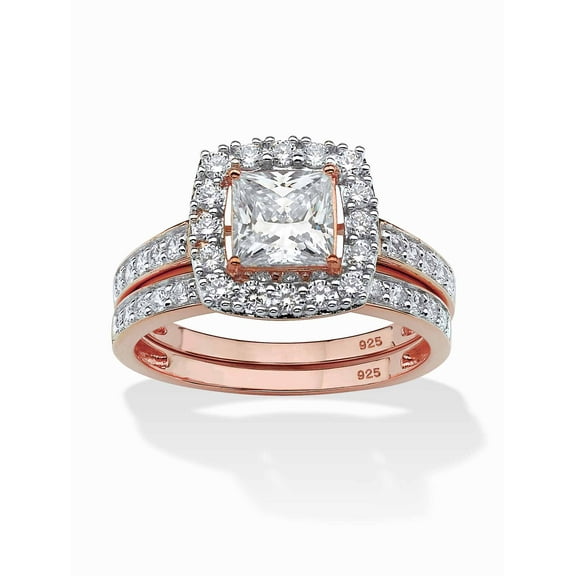 PalmBeach Jewelry Princess-Cut Cubic Zirconia Two-Piece Bridal Set Yellow or Rose Gold-Plated or Platinum-Plated Sterling Silver