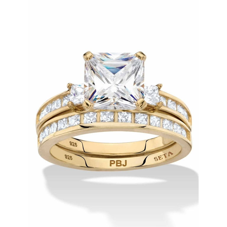 Sterling Silver Princess Cut 2-Piece CZ Wedding Set Ring Sterling Silver Princess Cut 2-Piece CZ Wedding Set Ring