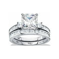 thumbnail image 1 of PalmBeach Jewelry Princess-Cut Halo Cubic Zirconia 2-Piece Wedding Ring Set 3.62 TCW in Gold-Plated or Platinum-Plated Sterling Silver, 1 of 7
