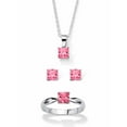thumbnail image 1 of PalmBeach Jewelry Princess-Cut Simulated Birthstone 3-Piece Pendant Necklace, Stud Earrings and Ring Set in Sterling Silver 18", 1 of 6