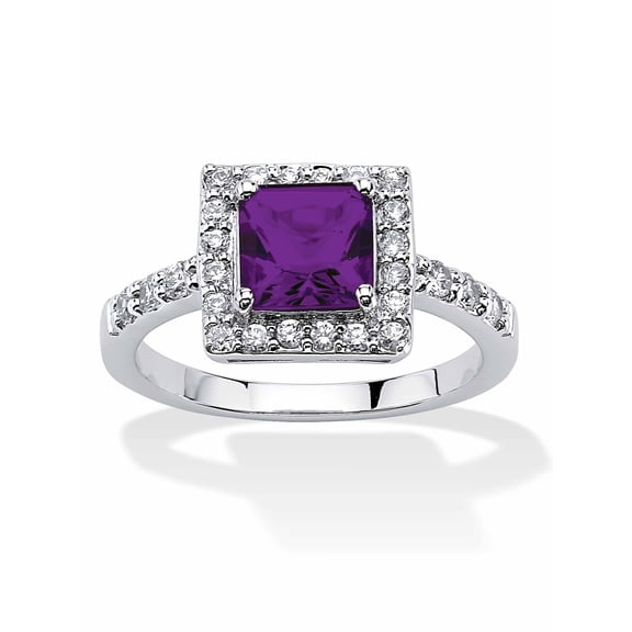 PalmBeach Jewelry Princess-Cut Simulated Birthstone Halo Ring in .925 Sterling Silver