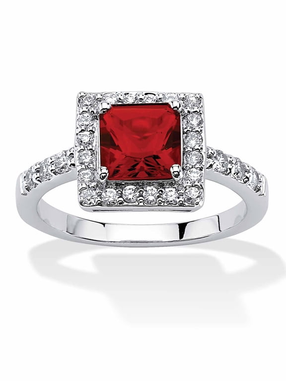 Princess-Cut Simulated Birthstone Halo Ring in .925 Sterling Silver