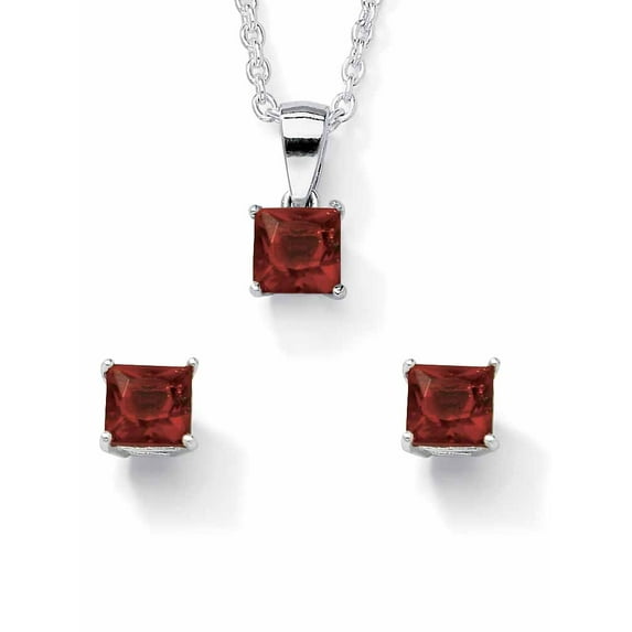 PalmBeach Jewelry Princess-Cut Simulated Birthstone Jewelry Set in .925 Sterling Silver