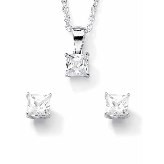 PalmBeach Jewelry Princess-Cut Simulated Birthstone Jewelry Set in .925 Sterling Silver