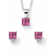 PalmBeach Jewelry Princess-Cut Simulated Birthstone Jewelry Set in .925 Sterling Silver