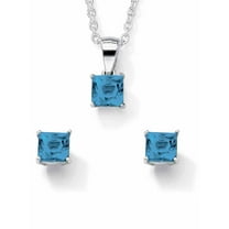 PalmBeach Jewelry Princess-Cut Simulated Birthstone Jewelry Set in .925 Sterling Silver