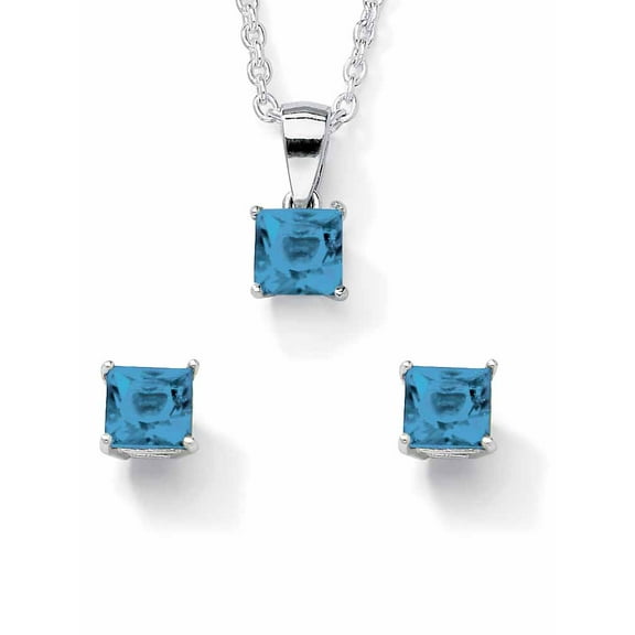 PalmBeach Jewelry Princess-Cut Simulated Birthstone Jewelry Set in .925 Sterling Silver