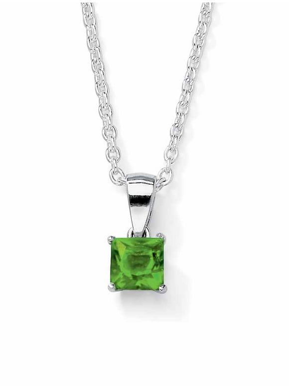 PalmBeach Jewelry Princess Cut Simulated Birthstone Pendant Necklace in Silver or 10K Gold