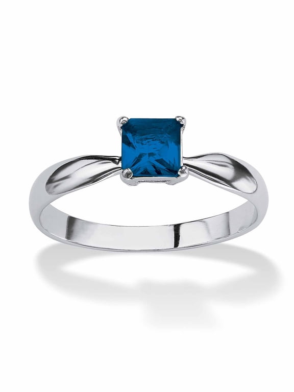 Princess-Cut Simulated Birthstone Solitaire Stack Ring in Sterling Silver