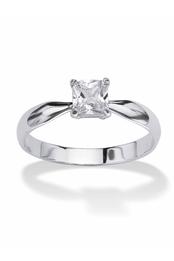 Princess-Cut Simulated Birthstone Solitaire Stack Ring in Sterling Silver
