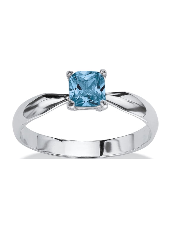 Princess-Cut Simulated Birthstone Solitaire Stack Ring in Sterling Silver