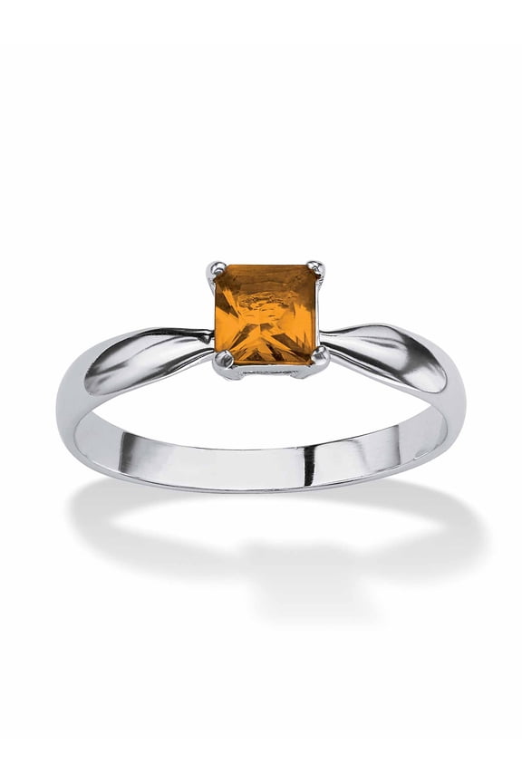 Princess-Cut Simulated Birthstone Solitaire Stack Ring in Sterling Silver