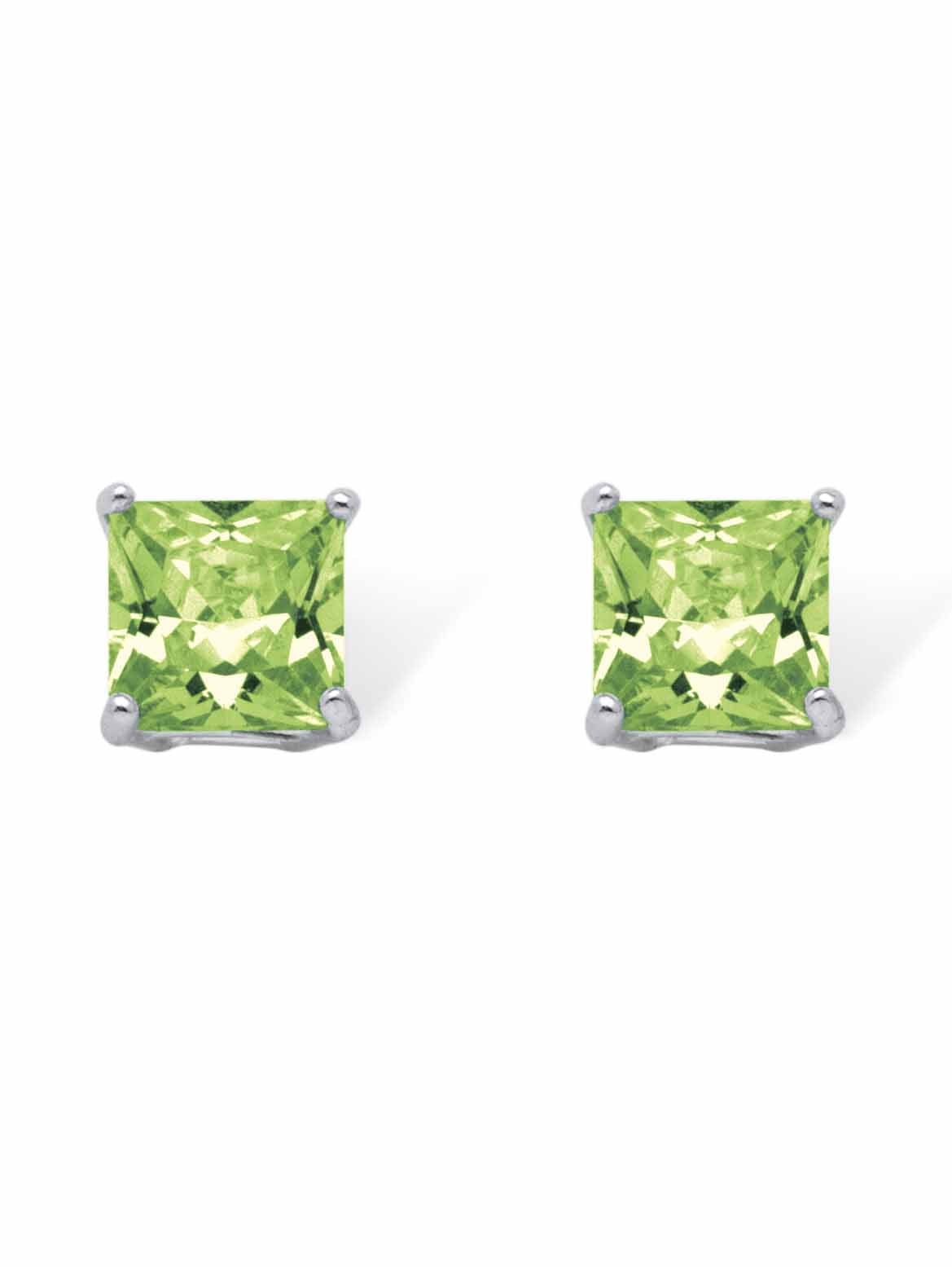 PalmBeach Jewelry Princess-Cut Simulated Birthstone Stud Earrings in Sterling Silver
