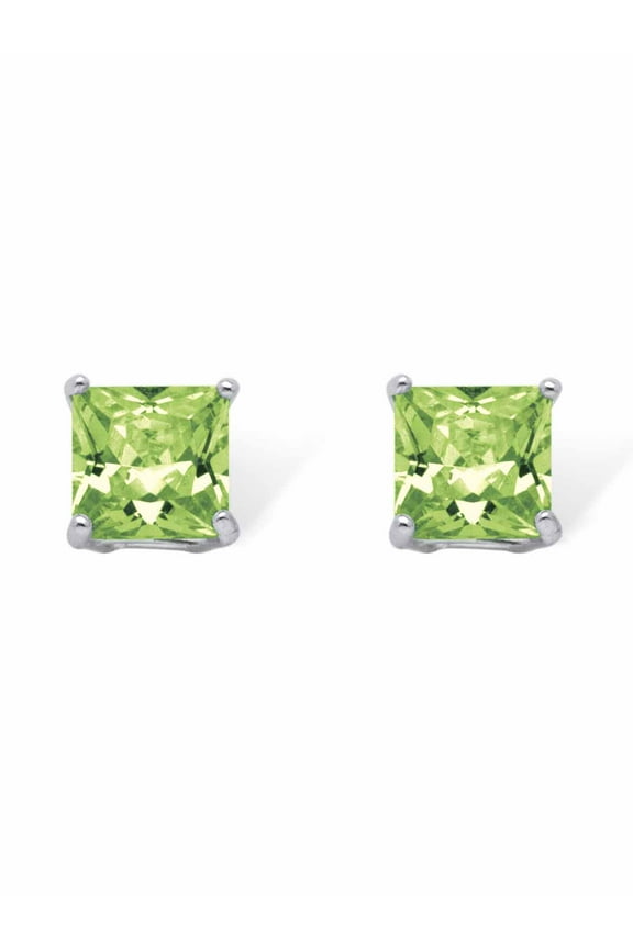 Princess-Cut Simulated Birthstone Stud Earrings in Sterling Silver