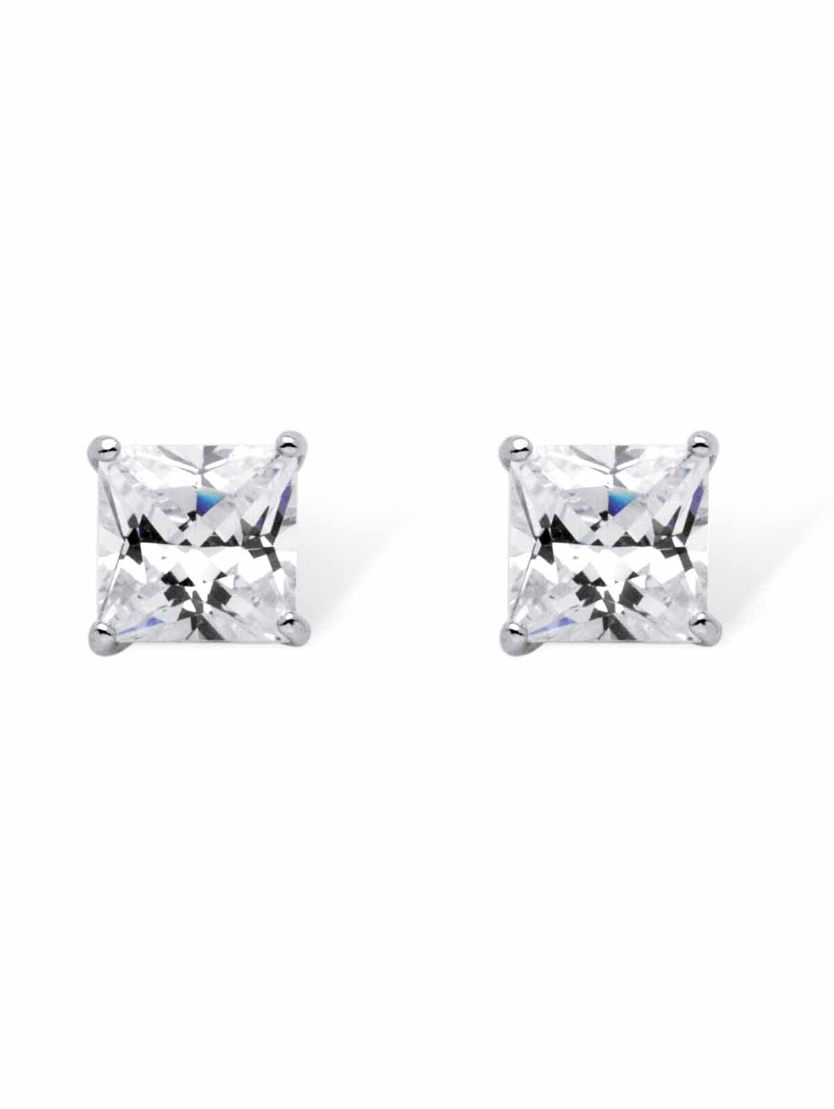 PalmBeach Jewelry Princess-Cut Simulated Birthstone Stud Earrings in Sterling Silver