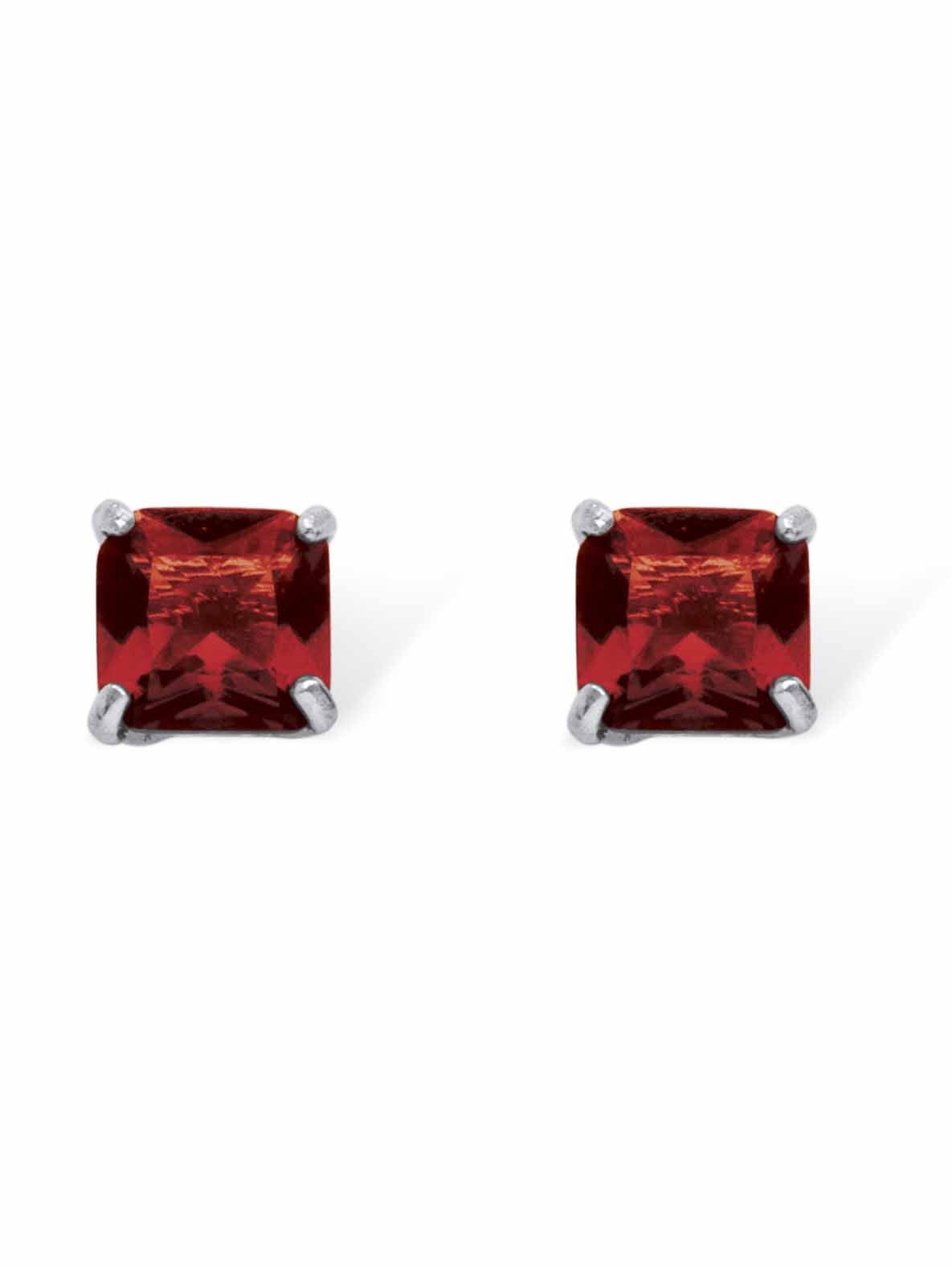 PalmBeach Jewelry Princess-Cut Simulated Birthstone Stud Earrings in Sterling Silver