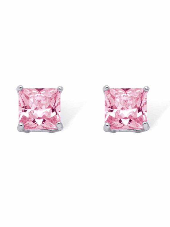 Princess-Cut Simulated Birthstone Stud Earrings in Sterling Silver