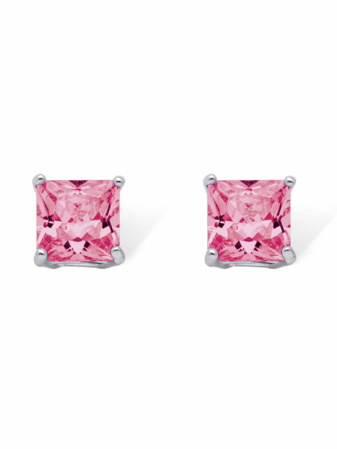 PalmBeach Jewelry Princess-Cut Simulated Birthstone Stud Earrings in Sterling Silver