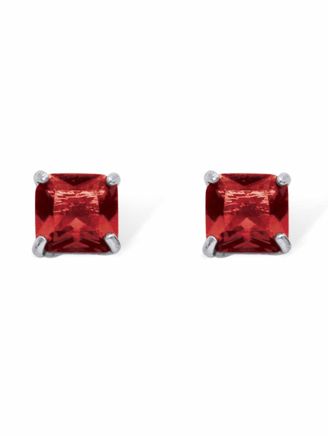 PalmBeach Jewelry Princess-Cut Simulated Birthstone Stud Earrings in Sterling Silver
