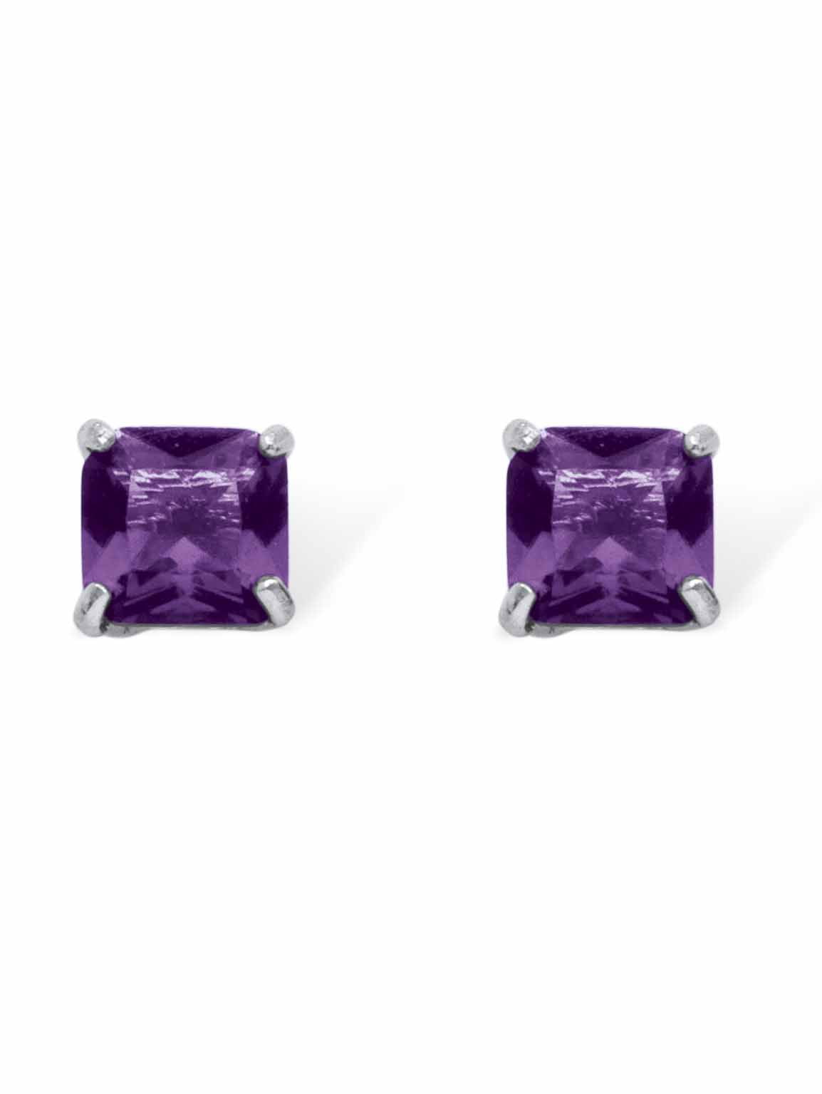 PalmBeach Jewelry Princess-Cut Simulated Birthstone Stud Earrings in Sterling Silver