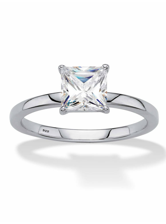PalmBeach Jewelry Princess-Cut or Round-Cut Created White Sapphire Solitaire Engagement Ring in Platinum-Plated Sterling Silver