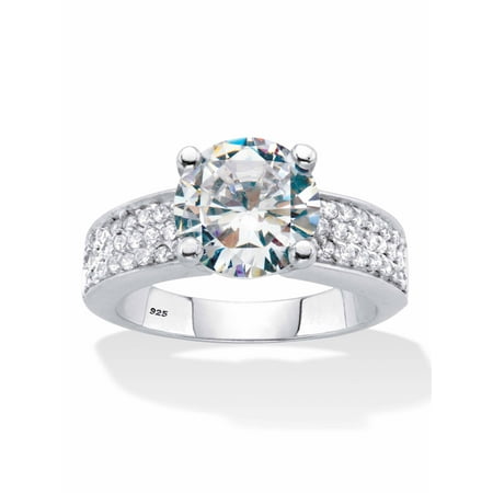 PalmBeach Jewelry Round CZ Pave' Engagement Ring 4.37 TCW 18k Two-Tone Gold-Plated or Platinum-Plated Sterling Silver