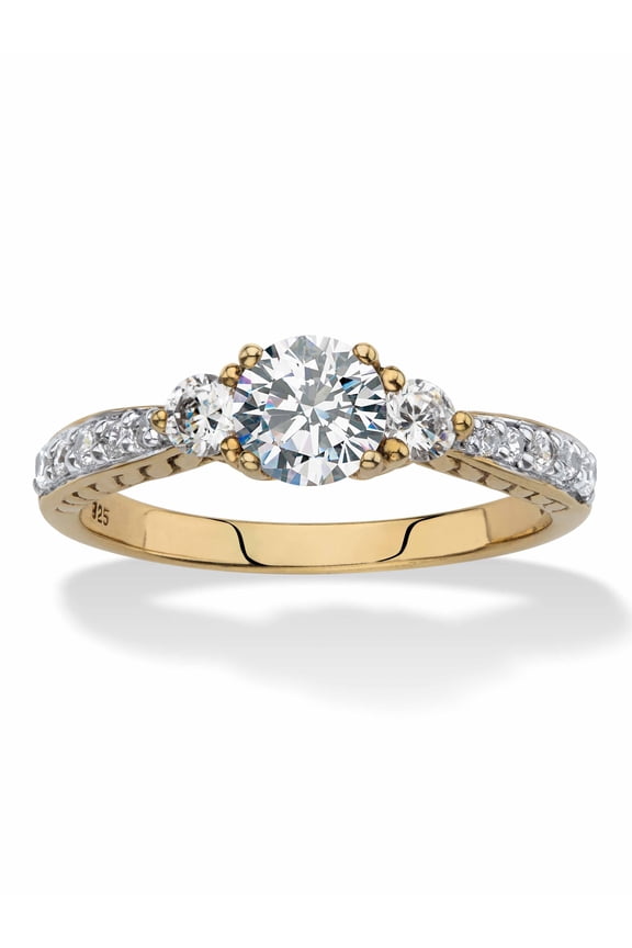 Round Created White Sapphire 3-Stone Promise Ring 1.45 TCW in 18k Gold-plated Sterling Silver