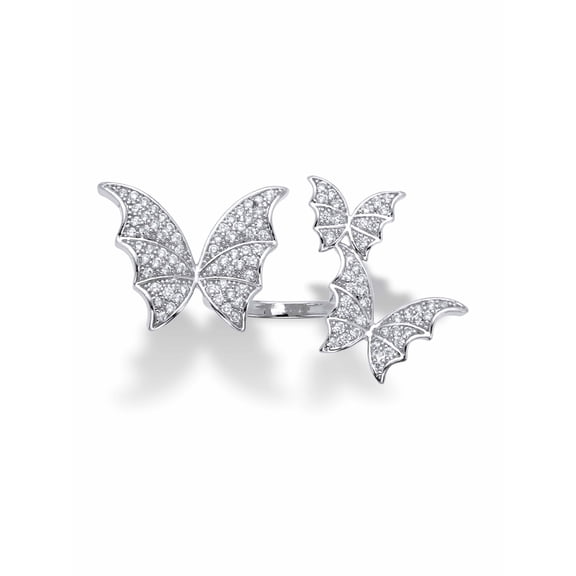 PalmBeach Jewelry Round Crystal Adjustable Butterfly Ring in Goldtone or Silvertone