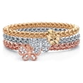 thumbnail image 1 of PalmBeach Jewelry Round Crystal Butterfly Charm Tri-Tone 3-Piece Stretch Bracelet Set in Rose Tone Goldtone and Silvertone 8", 1 of 4