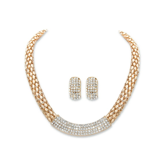 PalmBeach Jewelry Round Crystal Goldtone 2-Piece Earring and Snake-Link Choker Necklace Set 17"-20"
