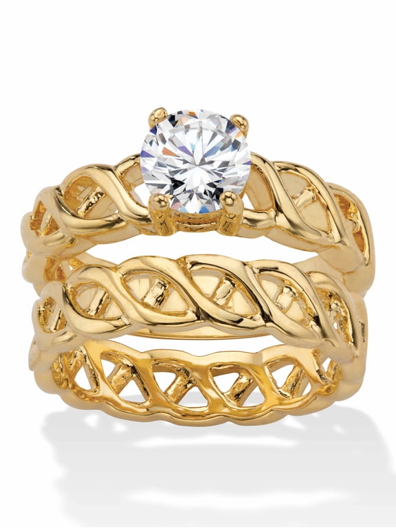 Round Cubic Zirconia 2-Piece Braided Link Wedding Ring Set 1.08 TCW Yellow Gold-Plated