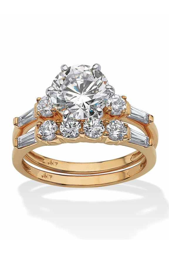 Round Cubic Zirconia 2 Piece Bridal Ring Set 3.60 TCW in 10k White or Yellow Gold