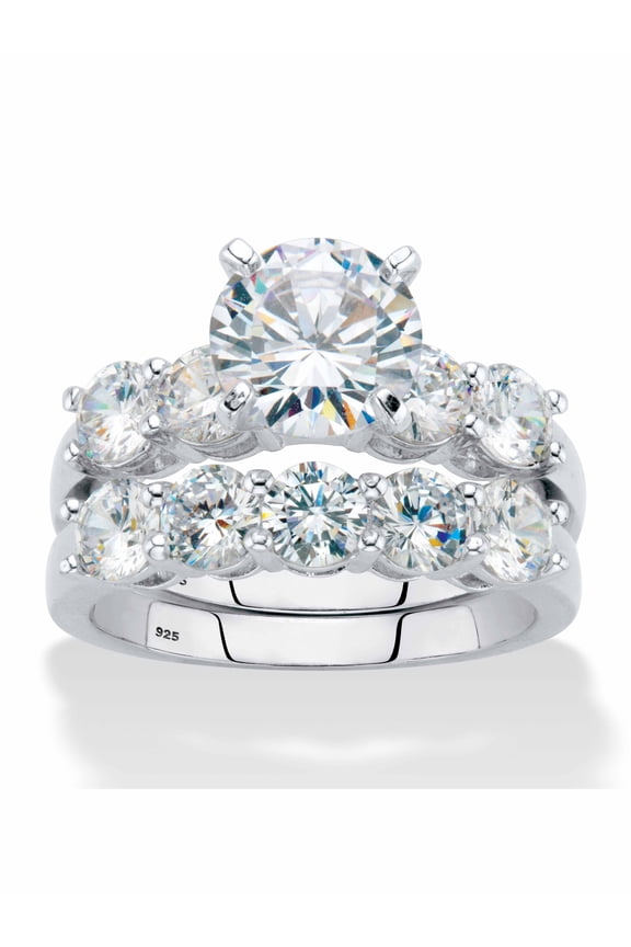 Round Cubic Zirconia 2-Piece Bridal Ring Set 4.25 TCW Platinum-plated Sterling Silver