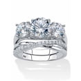 thumbnail image 1 of PalmBeach Jewelry Round Cubic Zirconia 2-Piece Crossover 3-Stone Wedding Set 4.15 TCW in Yellow Gold-Plated or Platinum-Plated Sterling Silver, 1 of 5