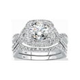 thumbnail image 1 of PalmBeach Jewelry Round Cubic Zirconia 2-Piece Crossover Halo Bridal Ring Set 2.20 TCW in Yellow Gold-Plated or Platinum-Plated Sterling Silver, 1 of 6