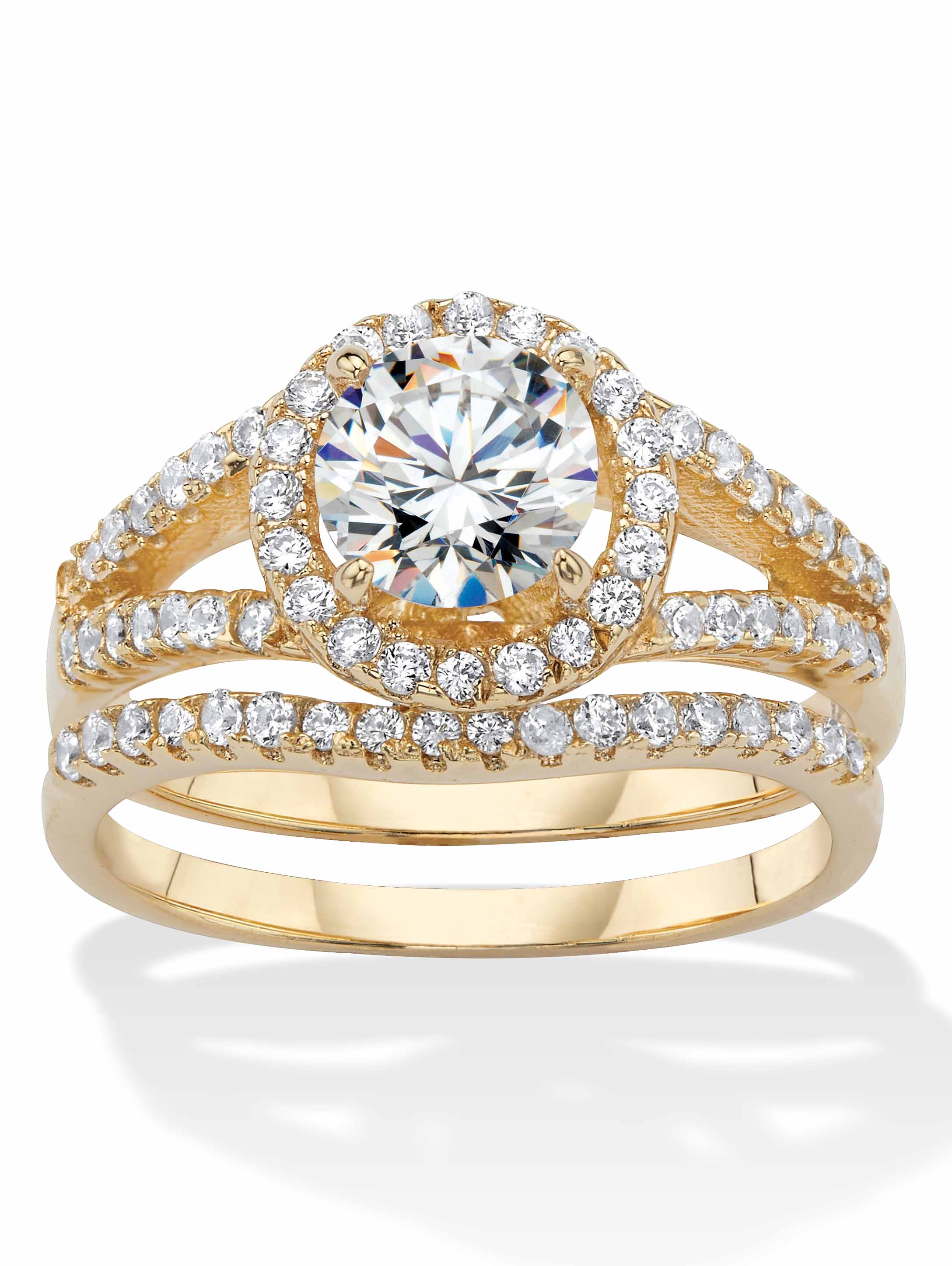 PalmBeach Jewelry Round Cubic Zirconia 2-Piece Halo Wedding Ring Set 1. ...
