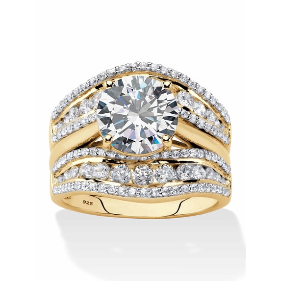 PalmBeach Jewelry Round Cubic Zirconia 2-Piece Multi-Row Jacket Wedding Ring Set 4.26 TCW in 18K Gold or Platinum Plated Sterling Silver