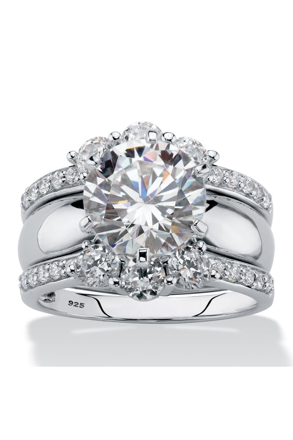 4.66 Cttw. Platinum-plated Silver Cubic Zirconia 2-Piece Jacket Wedding Ring Set