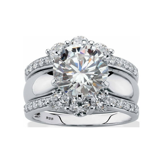 PalmBeach Jewelry Round Cubic Zirconia 2-Piece Multi-Row Jacket Wedding Ring Set 4.66 TCW in Platinum-Plated or 18k Gold-Plated Sterling Silver